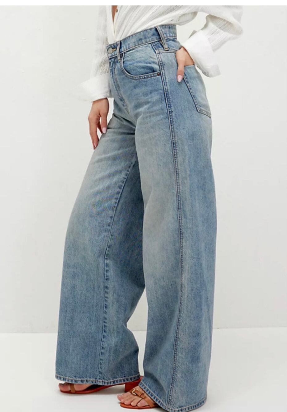 NWT Free People We The Free CRVY Gia Wide Leg Jeans 32 Blue Bell 100% Cotton